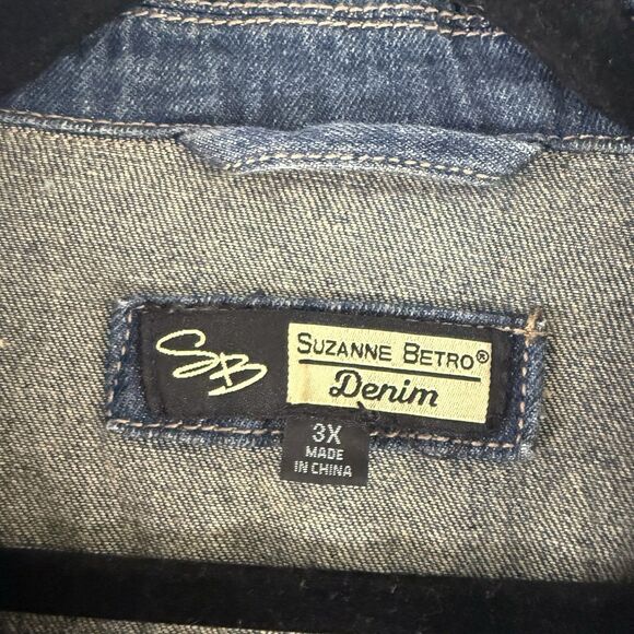 Suzanne Betro Denim Jack Women's 3X Medium Wash Blue Button Up Cotton Blend - Picture 4 of 10